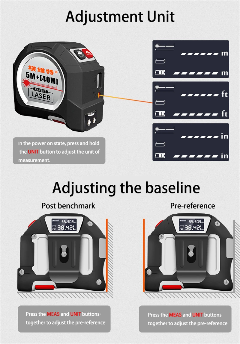 Цифровой 2в1 40 м+ 5 м лазерный дальномер электронная лента измерение лазерного измерения интеллектуальная лента многофункциональная высокая-precisio