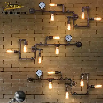 

American Retro Wrought Iron LED Wall Lamp Lighting Industry Iron Tube Art Decoration Wall Lights LOFT Cafe Bar Aisle Wall Lamps