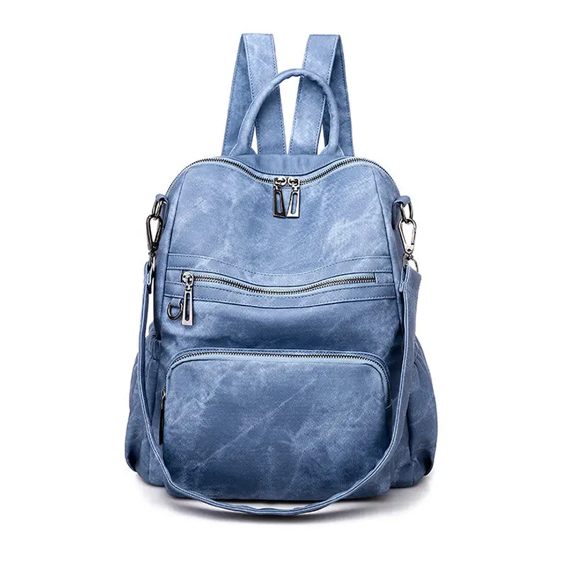 Blue Повседневный женский рюкзак из искусственной кожи Модные школьные рюкзаки большой емкости винтажные сумки на плечо многофункциональный Mochila Feminina - Цвет: Blue