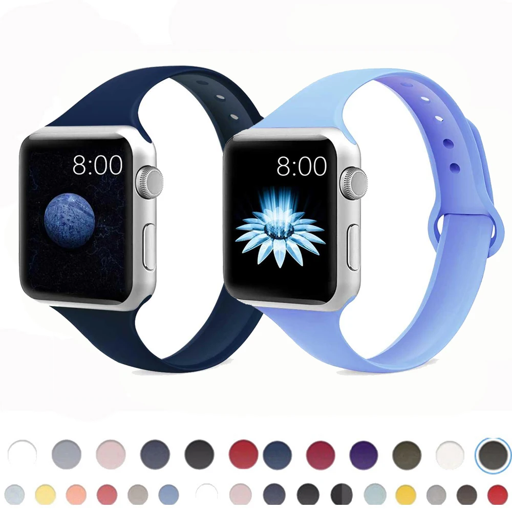 

Slim bands For apple watch band 4 44mm 40mm (iwatch 5) applewatch 3 2 1 strap 42mm 38mm silicone Wrist belt Accessories