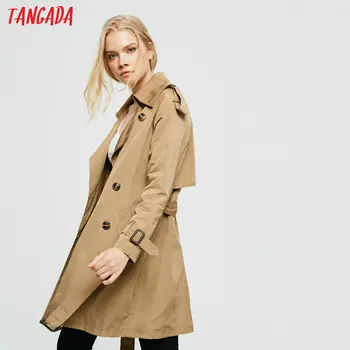 

Tangada 2019 women cotton solid sashes long trench coat elegant female elegant long windbreaker england style outwear 2Z08