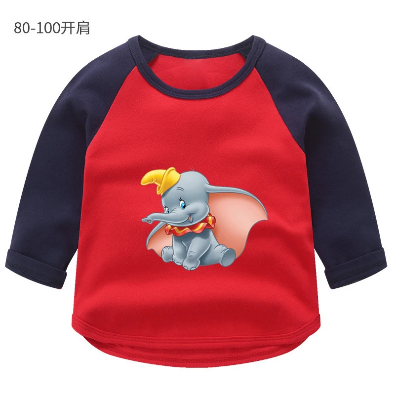 Летняя футболка с круглым вырезом и принтом «Dumbo» для мальчиков и девочек, цветная футболка с длинными рукавами Детская футболка с рисунком для малышей