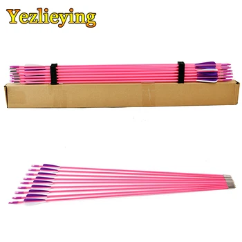 

6/12/24Pcs Pink Fiberglass Arrows 30" Girl Woman Type Archery spine 1200 Hunting for Recurve Bow