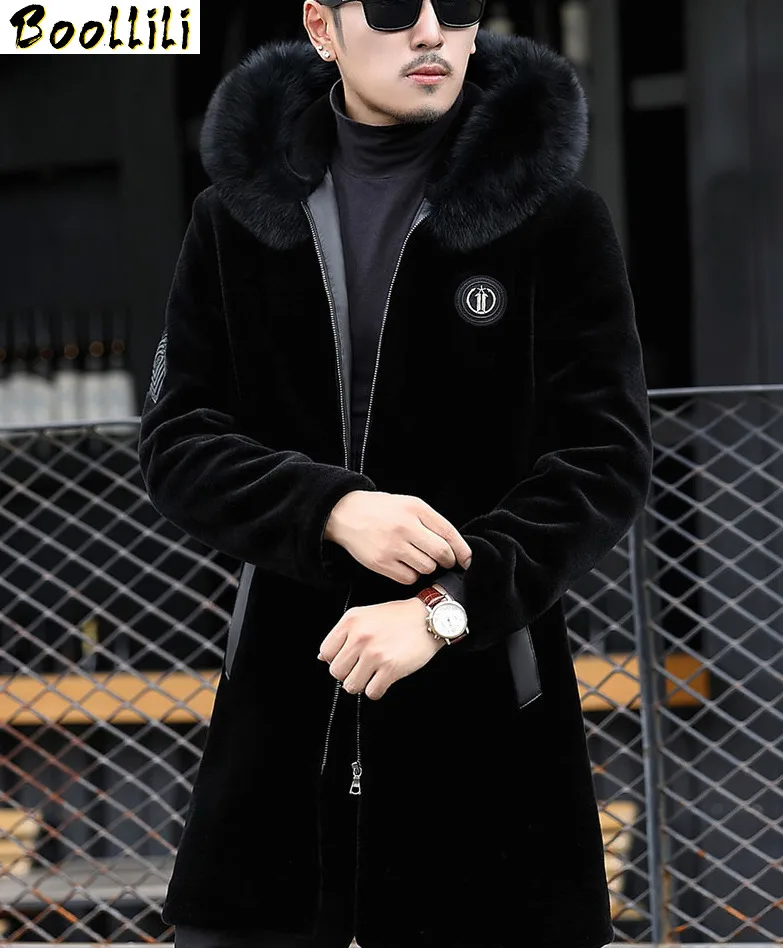

Boollili Winter Jacket Men Real Sheep Shearing Fur Coat Real Fox Fur Collar Jackets Mens Natural Wool Fur Coats