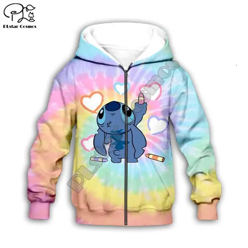 Kids zip hoodies family cloth set Anime kawaii Lilo Stitch 3d print Kids Cartoon heart Hoodies/zipper/child baby long sleeve sweatshirt pant - Цвет: Kids zip hoodies