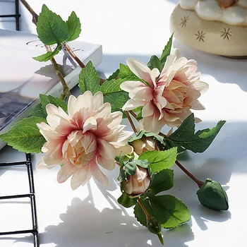 

4Heads/branch Dahlia silk Artificial Flowers Christmas Wedding Decoration flores Party Home decor wreath
