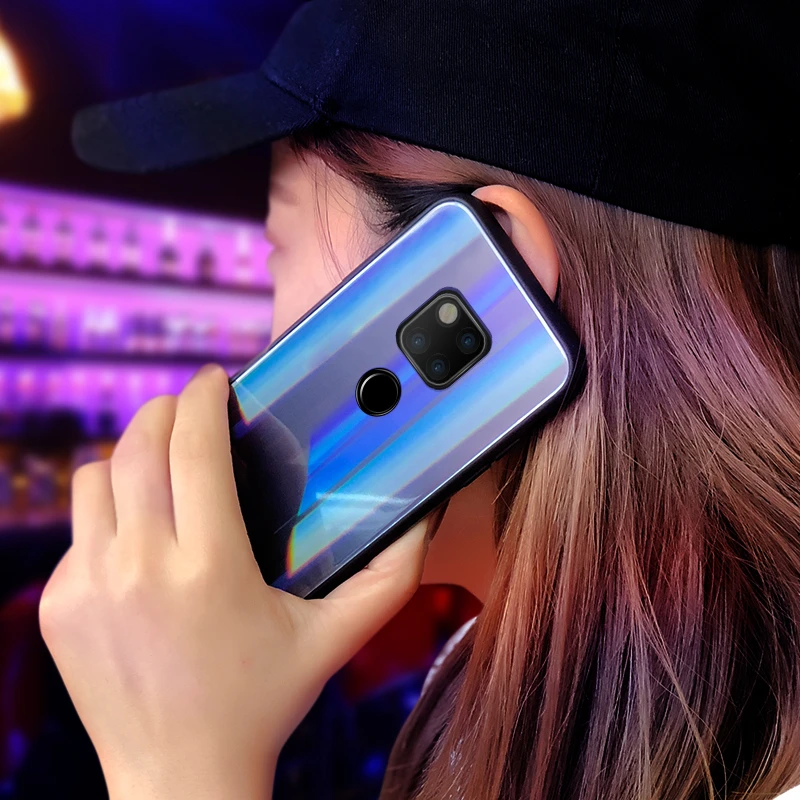 Чехол с градиентом Авроры для телефона Huawei Mate 20 мягкий чехол из ТПУ и стекла