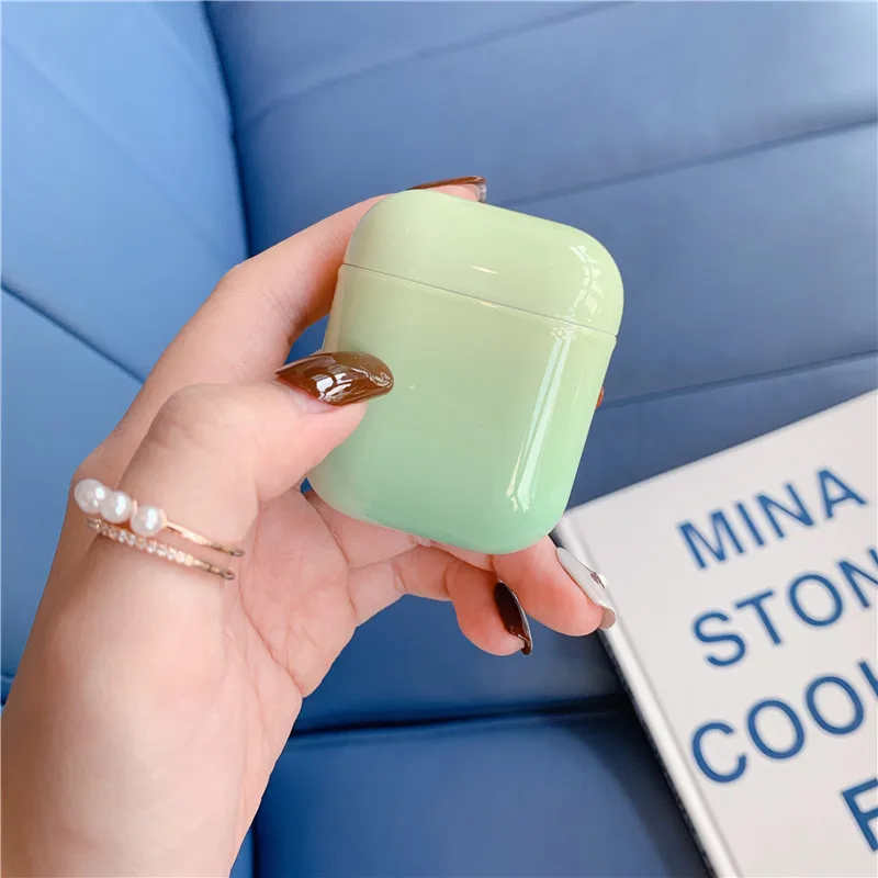 Green Роскошный градиентный чехол для Apple Airpods, милый Жесткий Чехол для наушников, модный простой Bluetooth чехол для наушников Air Pods Funda - Цвет: Green