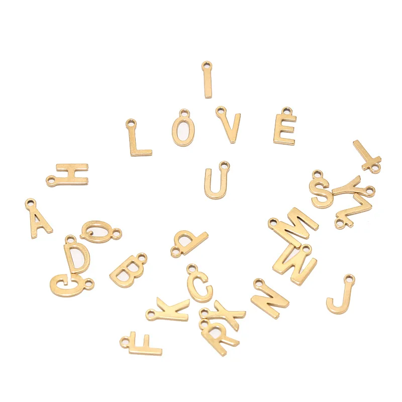 100pcs Mixed Stainless Steel Gold Tiny Letter Initial Charms