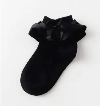 black stain Милые носки для маленьких девочек; короткие носки с большим бантом и оборками; Милые цветные носки принцессы для детей; Новая мода - Цвет: black stain