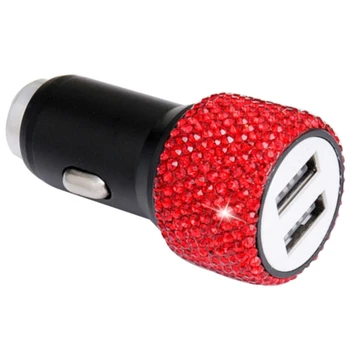 

Aluminum Alloy Universal LED Indicator For Tablet Phone Dual USB Shining Durable Stable Gift Decorative Car Charger Rhinestone