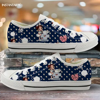 

INSTANTARTS Women Flats Sneaker Lace Up Low Tops Canvas Shoes Cartoon Hospital Nurse Pattern Girls Footwear Casual Shoe Mujer