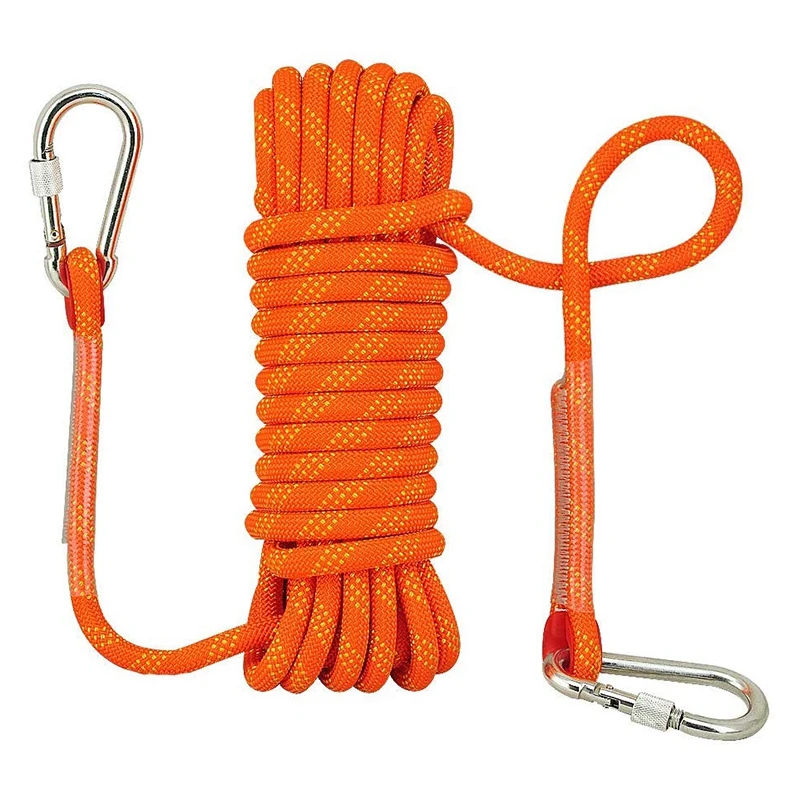 

10M Rock Climbing Rope Diameter 12 mm Heavy Duty Tree Climbing Rope Fire Escape Safety Rope with 2 Carabiners for Rappelling Fis