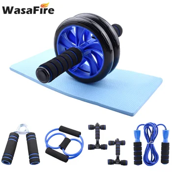 

7-in-1 AB Wheel Abdominal Roller Kit Muscle Trainer Roller With Push UP Bar Jump Rope Knee Pad Gym Home Fitness Equipment
