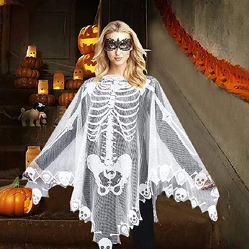 

Cape Women Shawl Gift Poncho Stage Costume Lace Photography Prop Holiday Exquisite Loose White Skeleton Soft Halloween Party