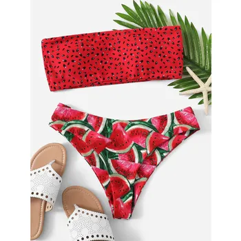 

Watermelon Patterned Tube up Two Pieces Bathing Suit Cute Girls Bathing Suits Sexy Off-shoulder Ladies Lingerie maillot de bain