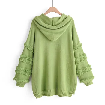 

2019 New Autumn Pullover Women Sweater Kniited Casual Hooded Long Lantern Sleeve Solid Hollow Office Pull Femme Sweaters