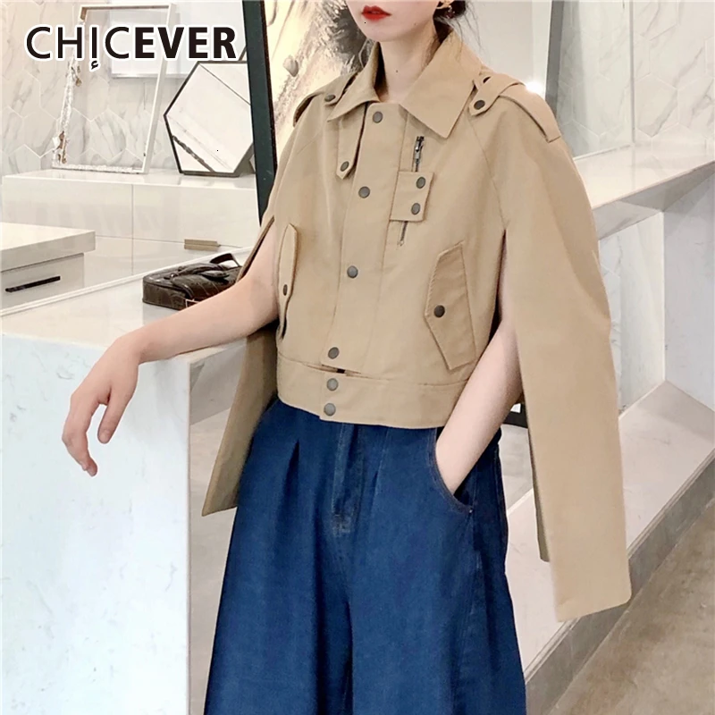 CHICEVER Корейский сплит женская куртка воротник с лацканами длинный рукав большой