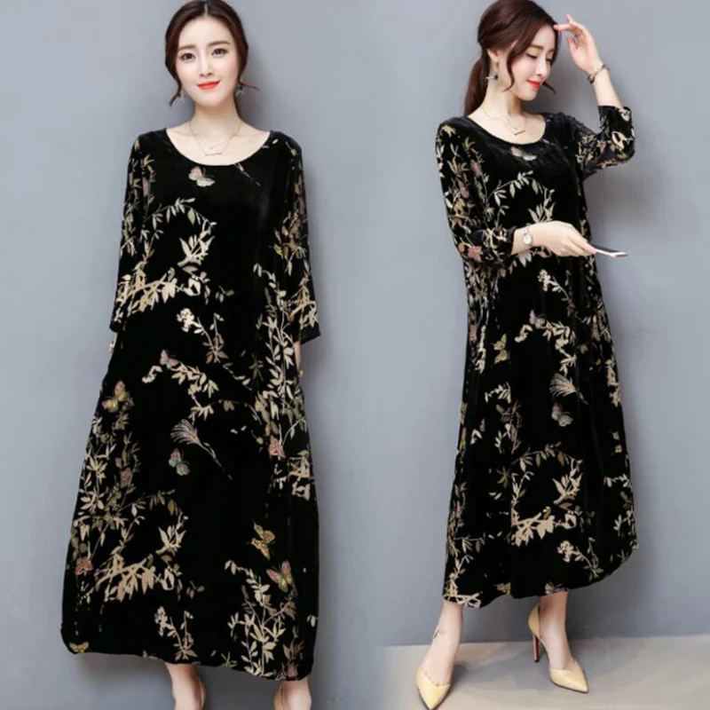 Женское бархатное платье большого размера 4xl осенне зимнее элегантное винтажное