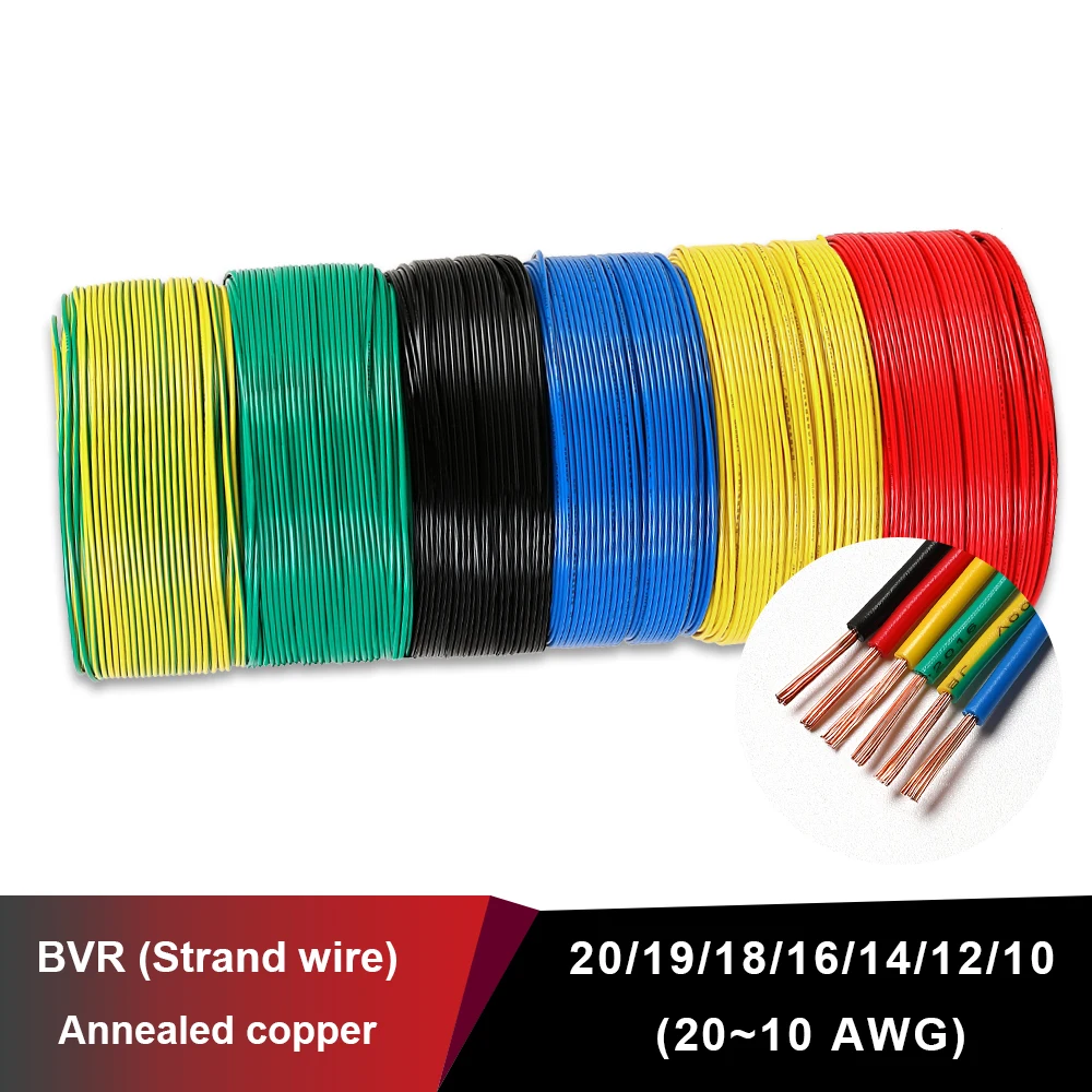 Newly upgraded BVR copper solid single-core multi-core el wire wire power supply PVC single-core battery cable  red 10-20 awg