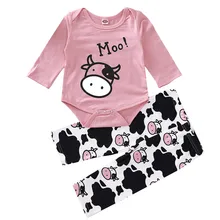 Комбинезон с рисунком коровы для новорожденных; комплекты детской одежды; боди; брюки; костюм для повседневной носки; Conjunto Infantil