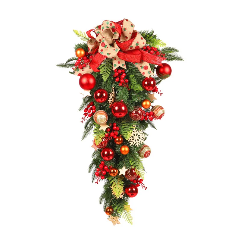 

Christmas Creative Upside Down Christmas Tree Rattan Burlap Knot Ball Christmas Tree With Light