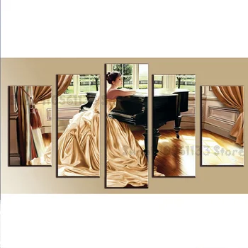 

Multi-Picture 5d Round Diamond painting Europe Piano Woman,5 Piece Diamond Puzzle Pictures Diamond Mosaic Christmas Gift GG3922