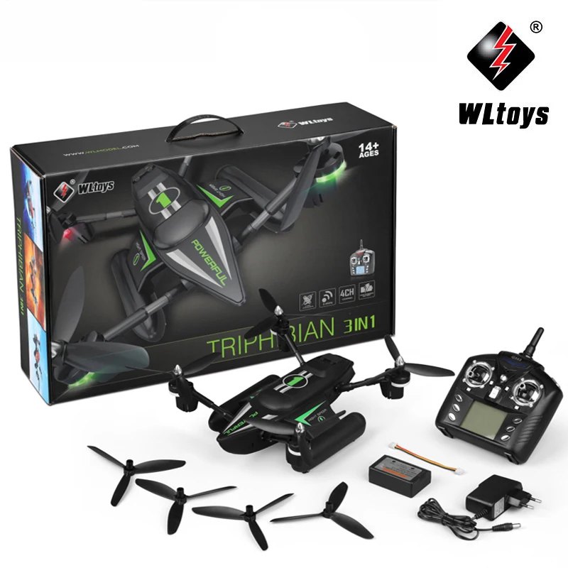 WLtoys Q353 Радиоуправляемый Дрон RTF Air Land Sea Mode Безголовый режим один ключ возврат RC игрушки-Квадрокоптеры Радиоуправляемый летательный аппарат со светом