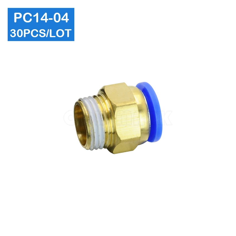 30 шт BSPT PC14-04, 14 мм до 1/2 'пневматические соединители, мужские прямые фитинги в одно касание, пневматические фитинги