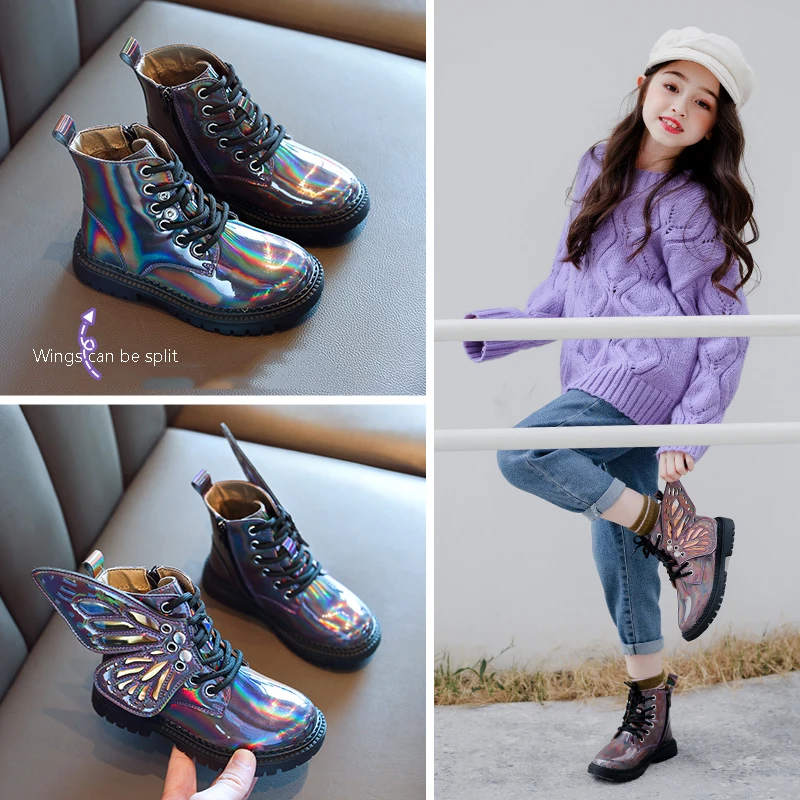 

AAdct princess girls boots 2019 fashion new little kids martin boots for girls winter cotton warm fairy Wing children shoes