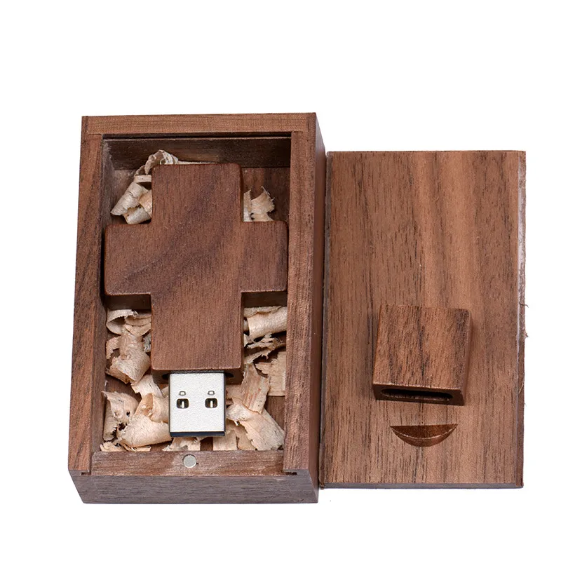 JASTER Горячая Креативный usb-накопитель в виде деревянного Креста 2,0 флэш-накопитель 4 ГБ 8 ГБ 16 ГБ 32 ГБ 64 ГБ USB флэш-накопитель USB+ коробка(более 10 шт бесплатный логотип - Цвет: Walnut usb box