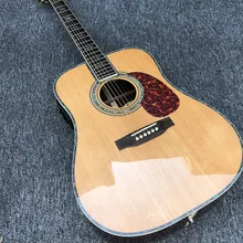 Fábrica personalizada guitarra acústica de 6 cordas, embutimento abalone, backboard de mogno com captador, painel de abeto, guitarra elétrica, posta