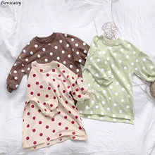 Платье для малышей одежда принцессы для девочек вязаное платье с длинными рукавами костюм в горошек для дня рождения для детей от 0 до 6 лет осенняя одежда для малышей, vestidos