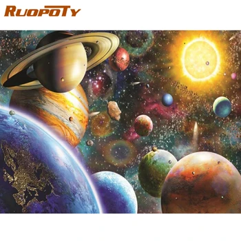 

RUOPOTY Frame DIY Space Planet Landscape Painting By Numbers Handpainted Oil Painting Modern Wall Art Canvas By Number For Home