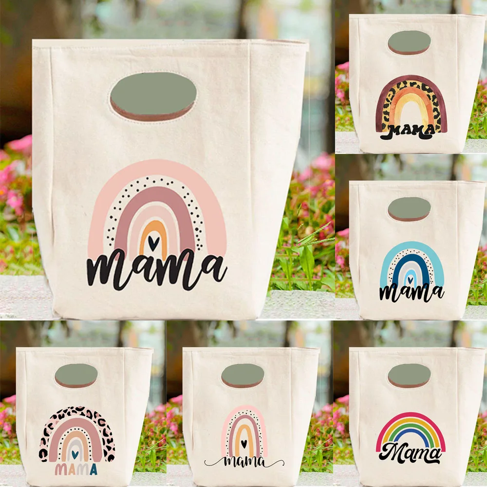

Сумка для ланча Rainbow Mama с принтом, термосумки в стиле Харадзюку для мам, модная женская сумка-холодильник, складная вместительная подарочная сумка