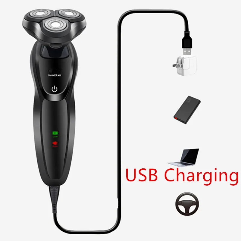 USB перезаряжаемая многофункциональная 4D электробритва для мужчин, электрическая бритва с тремя головками для мытья тела, станок для бритья бороды 40#1126