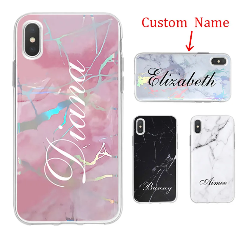 

DIY Name Custom Phone Case For iPhone 6 6s 7 8 Plus X XR XS Max Fashion Customized Marble Clear Soft TPU For iPhone X XS XR 7P