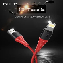 ROCK USB кабель для iPhone X, 8, 7, 6 plus, 5S, 2.1A, синхронизация данных, высокопрочный USB кабель для iPhone XR, XS, MAX, X, 7, 6s plus, зарядный кабель