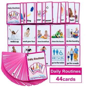 45Pcs/Set Daily Routines English Pocket Card Kids Montessori English Learning Flash Card Early Educational Toys Games Children 1