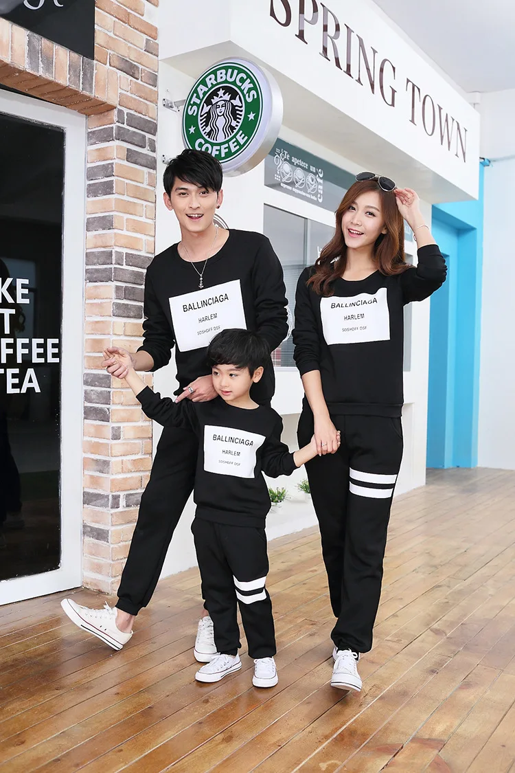 Autumn Cotton Family Matching Tracksuits Mother And Son Letter Printing Family Lovers Long Sleeve Round Neck Sport Suits
