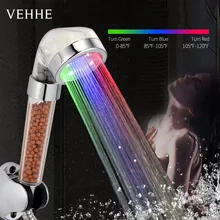 VEHHE LED Water Temperature Control Shower Head RGB Light High Pressure SPA Bathroom Shower Anion Filter Ball Water Saving