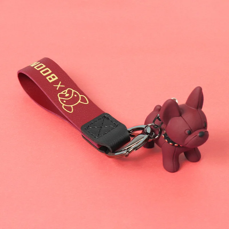 Fashion Punk French Bulldog Keychain PU Leather Dog Keychains for Women Bag Pendant Jewelry Trinket Men's Car Key Ring Chain | Украшения