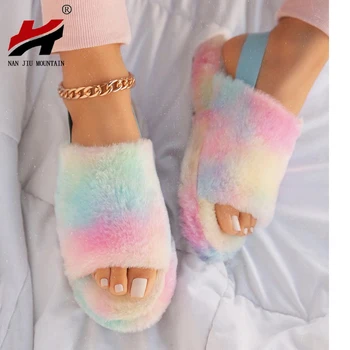 

High quality handmade flat spring and autumn women's slippers Fashion wild Solid color plush plus size outdoor female slippers