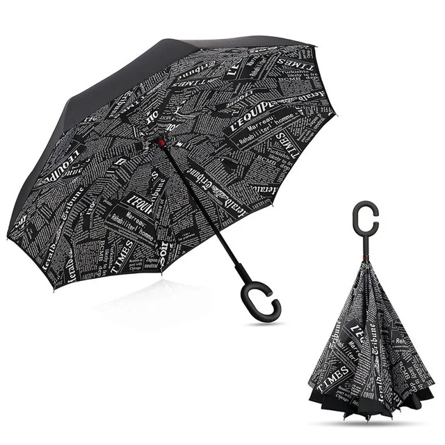 Ветрозащитный складной двухслойный перевернутый автомобильный зонт, самостоящий перевернутый вверх дном, Женский Зонт от дождя с ручкой, Прямая поставка - Цвет: as pic