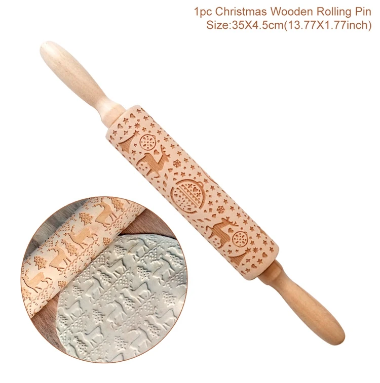 Elk Wooden Rolling Pin For Baking Cookies Christmas Home Decorations Navidad Decor Noel Natal Cristmas Gift New Year - Цвет: Rolling Pin 3