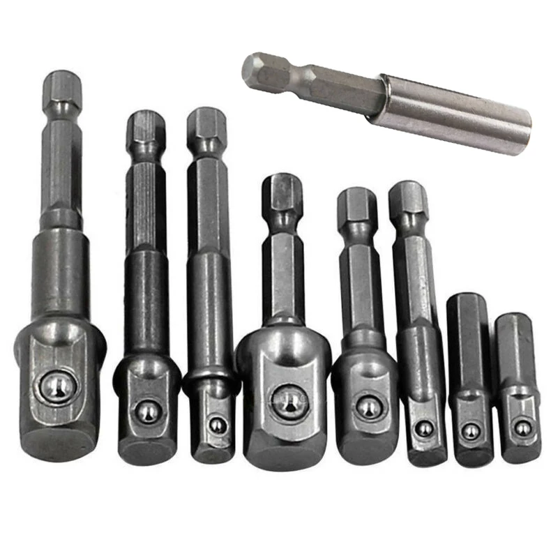 

9pcs/Set Hex Shank Socket Adapter Drill Bit 1/4 3/8 1/2 For Power Screwdriver