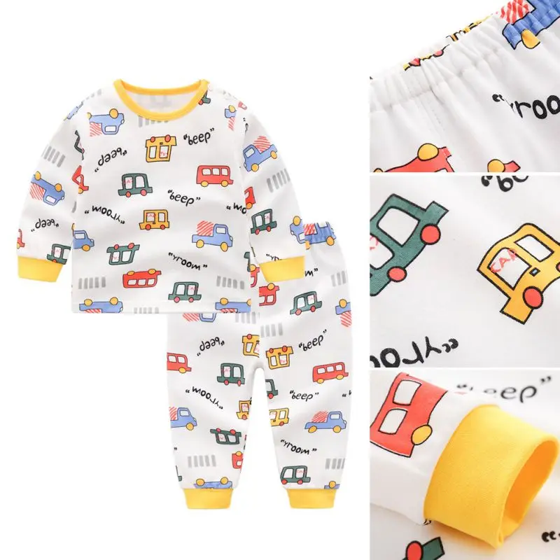 Комплект из 2 предметов; хлопковые Пижамные комплекты для малышей; милая одежда для сна; домашняя одежда; одежда с длинными рукавами и героями мультфильмов