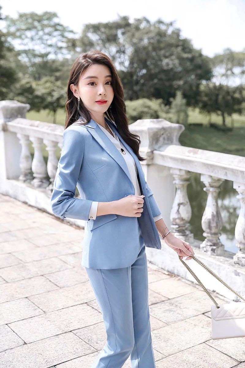 Ladies suit autumn new fashion temperament waist single buckle professional wear thin feet pants suit wild women's twopiece suit