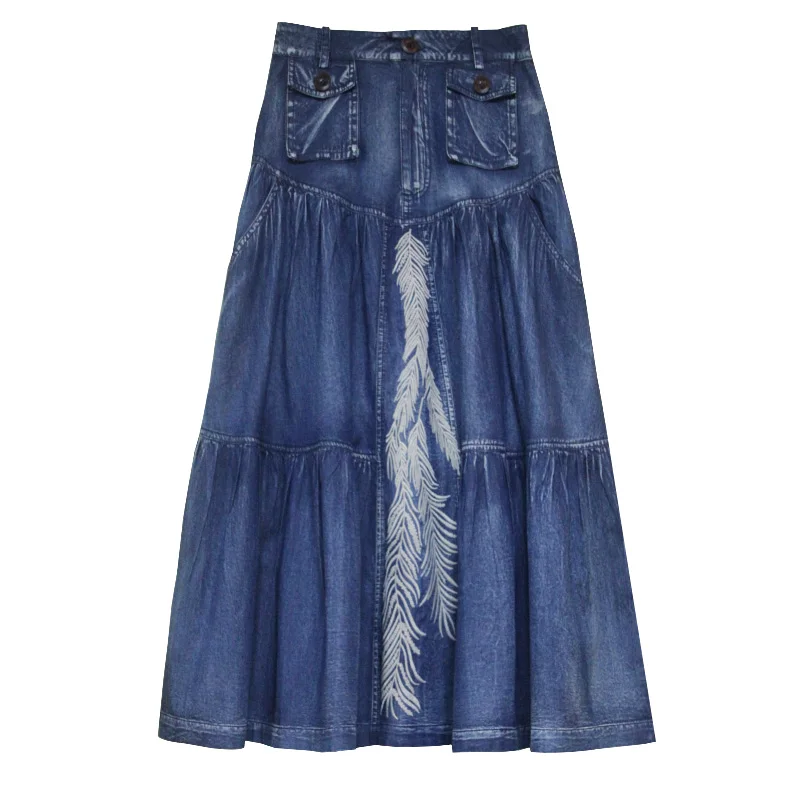 Женская юбка Yuzi. may Boho новые джинсовые женские юбки винтажные с вышивкой и накладными карманами Saias X2230 Saia Feminina