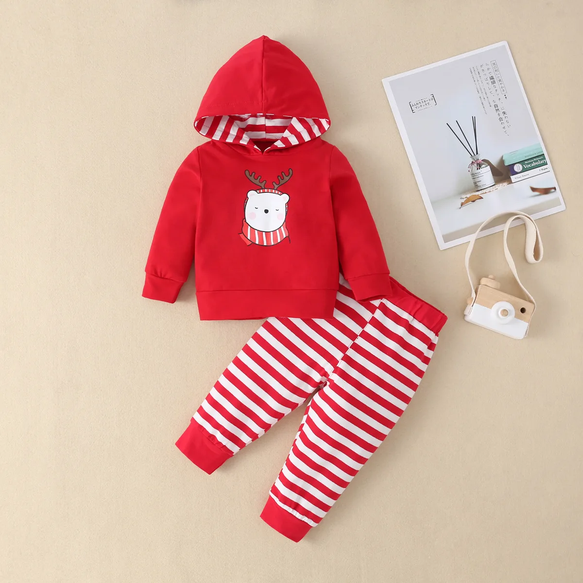 CYSINCOS/Новинка года, детский Рождественский костюм с капюшоном в европейском и американском стиле Домашняя одежда из двух предметов с длинными рукавами на осень и зиму - Цвет: red